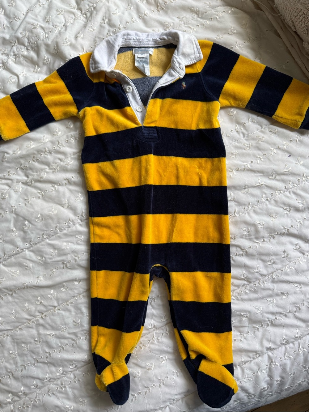 Ralph Lauren Navy and Yellow Striped Footed One-Piece
